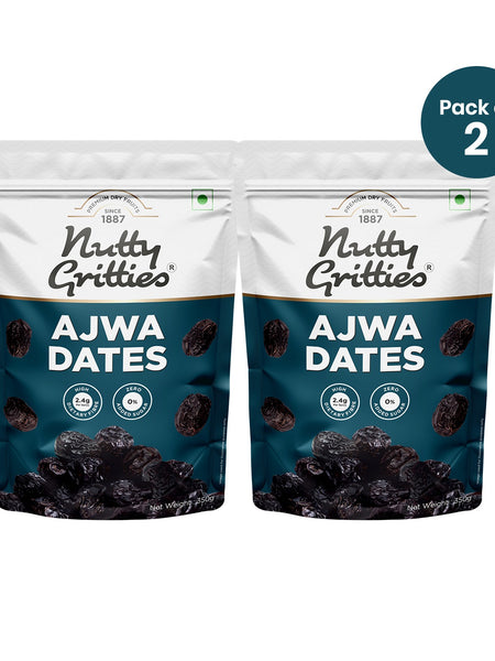 Nutty Gritties Ajwa Dates | Naturally Sweet, Soft Texture | Pack of 2 x 350g Each - 700g