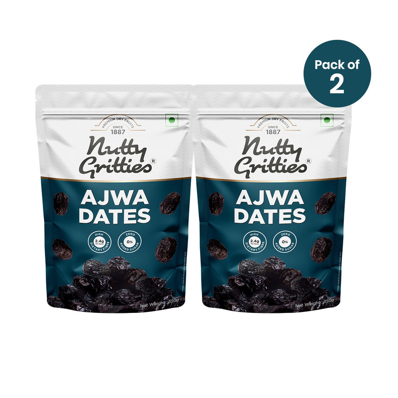 Nutty Gritties Ajwa Dates | Naturally Sweet, Soft Texture | Pack of 2 x 350g Each - 700g