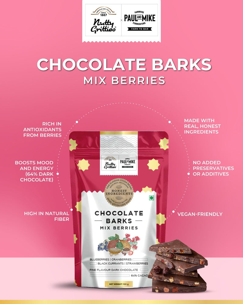 NUTTY GRITTIES x PAUL & MIKE CHOCOLATE BARKS MIX BERRIES