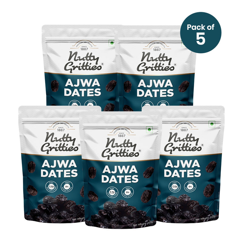 Nutty Gritties Ajwa Dates | Naturally Sweet, Soft Texture | Pack of 5 x 350g Each - 1.75Kg