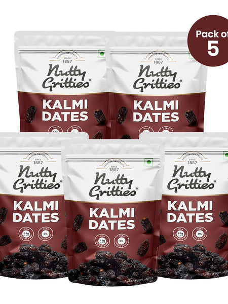 Nutty Gritties Kalmi Dates | Naturally Sweet, Soft & Juicy | Pack of 5 x 350g Each - 1.75kg