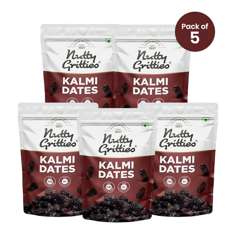Nutty Gritties Kalmi Dates | Naturally Sweet, Soft & Juicy | Pack of 5 x 350g Each - 1.75kg