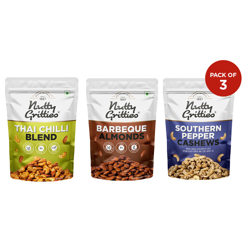 Barbeque Almonds, Thai Chilli Blend, Pepper Cashews Combo - 600g