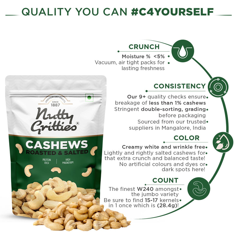 Salted Roasted Cashews, lightly salted Premium Jumbo Size ( Pack of 5 x 200g  )- 1kg