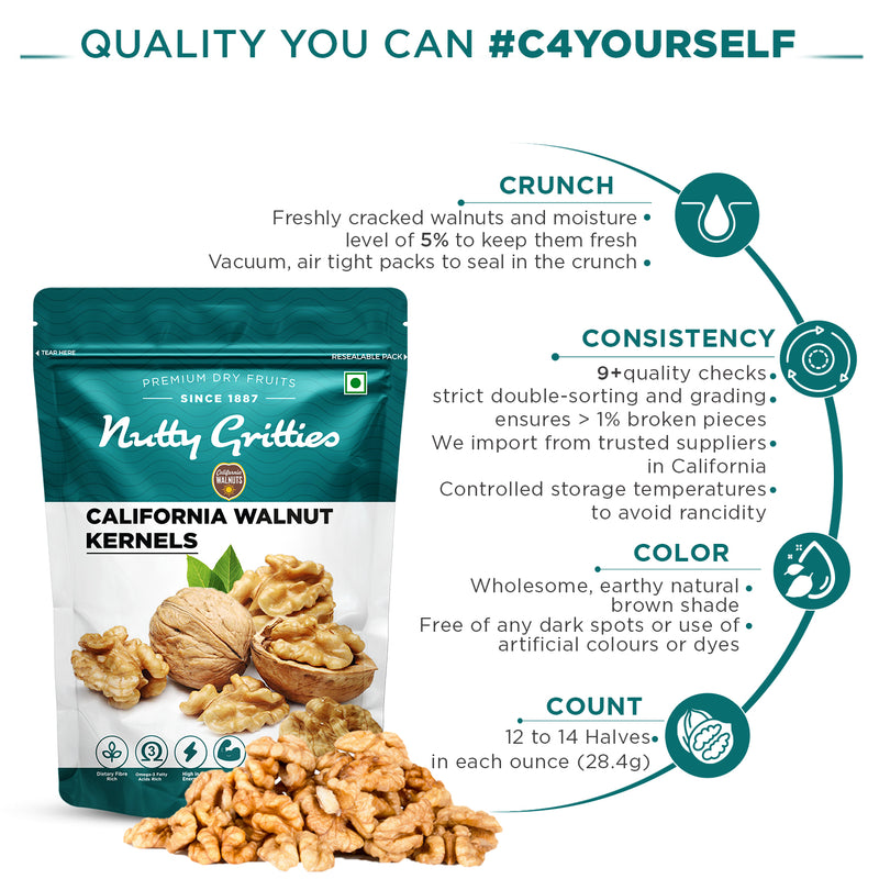 California Walnut Kernels (Pack of 2 x 200g Each ) - 400g