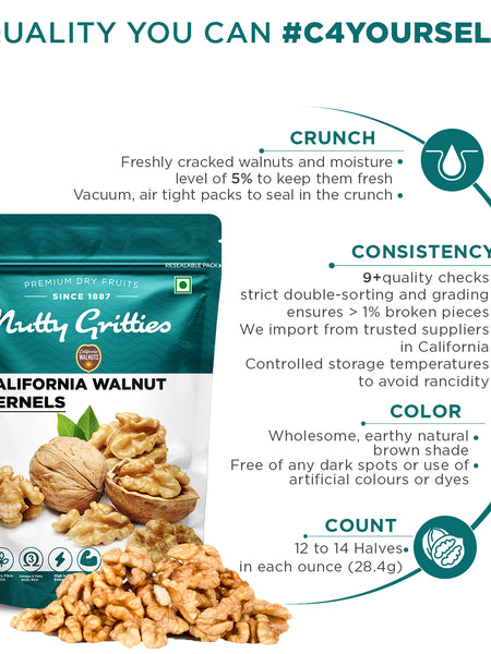 California Walnut Kernels (Pack of 5 x 200 g Each ) - 1kg