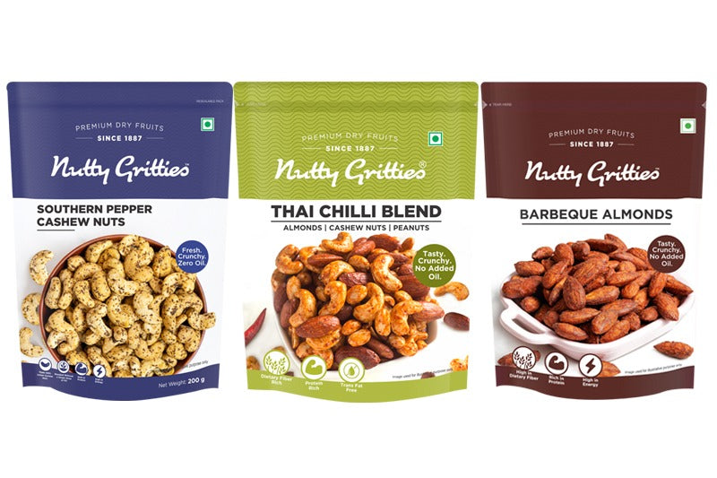 Barbeque Almonds, Thai Chilli Blend, Pepper Cashews Combo - 600g